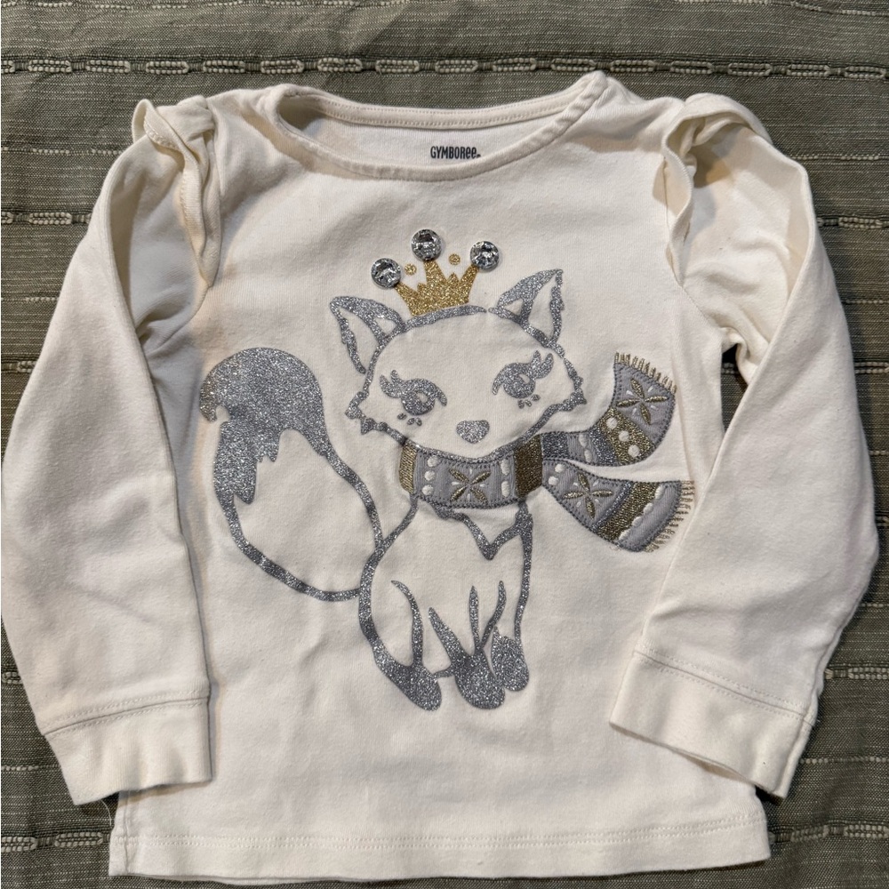 Gymboree Cream Long Sleeve Shirt with Silver Fox Design